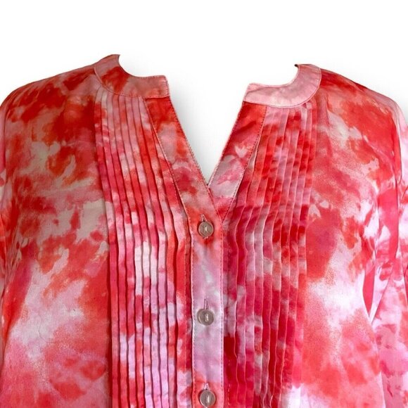Chicos Womens Tunic Top Sz 3 XL 16 18 Pink Orange Tie Dye Pintucked Blouse Boho - Picture 4 of 7